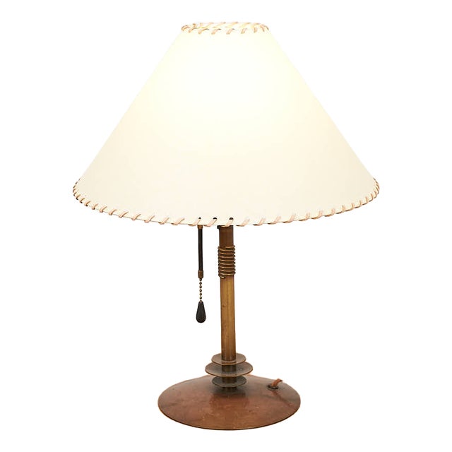 Table Lamp with Brass Base by Arthur Streit, 1930s For Sale