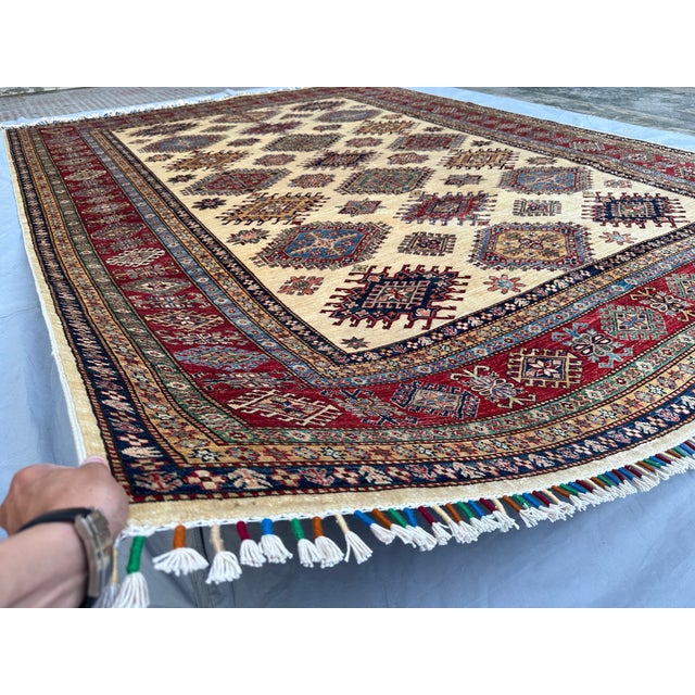Hand-Knotted Afghan Kazak Wool Area Rug - 8'10" X 11'10" For Sale - Image 6 of 15