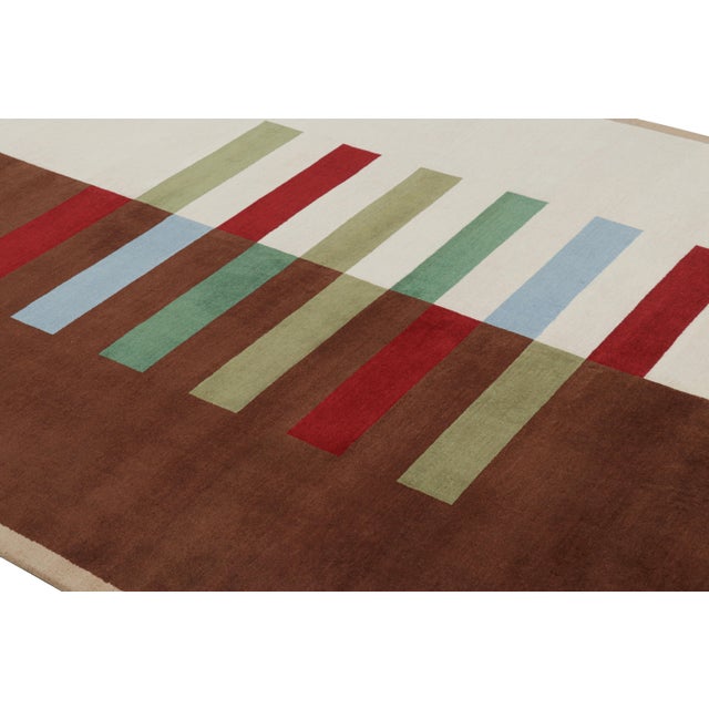 Rug & Kilim’s Bauhaus Style Rug in Brown and White With Geometric Patterns For Sale In New York - Image 6 of 7