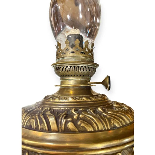 Late 19th Century Antique German Chased Gilt Brass Oil Lamp For Sale - Image 5 of 8
