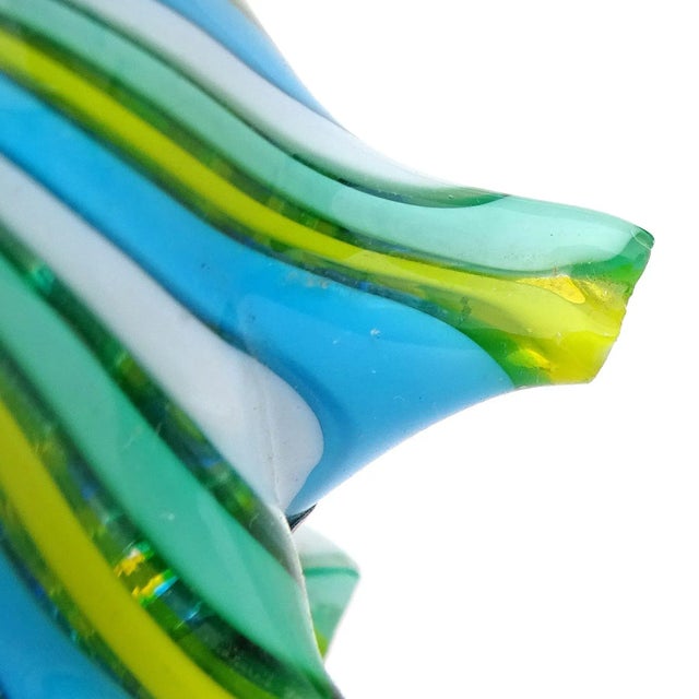 Vintage Murano Fratelli Toso Blue Green White Yellow Stripes Gold Flecks Italian Art Glass Pig Figurine Sculpture For Sale - Image 9 of 10