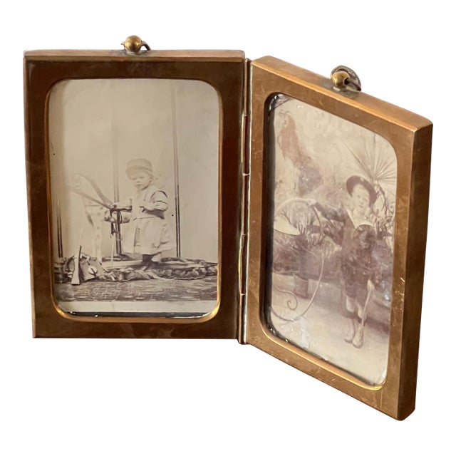 Antique French Brass Double Picture Frame For Sale