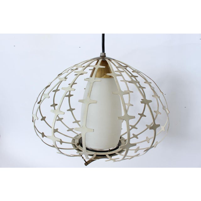 1960s 1960s Progress Mfg. Co. Inc. Off White Enamel & Glass "Onion" Hanging Pendant For Sale - Image 5 of 12