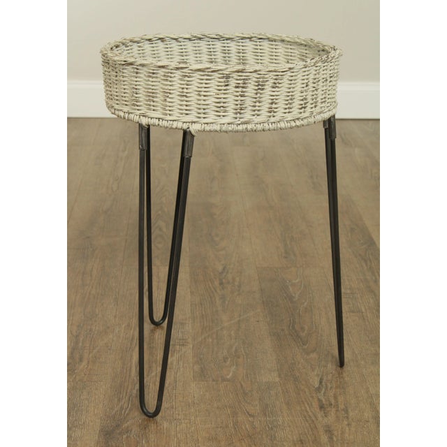 1990s Round Wicker Planter Table With Hairpin Legs For Sale - Image 5 of 12