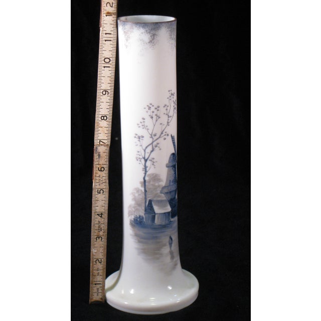 19th Century 11.5" Vase Blue Delft Milk Glass Enameled Hand Panted For Sale - Image 9 of 9