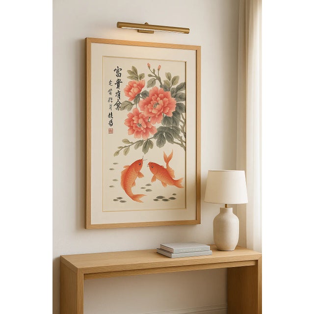 “Fu Gui You Yu富贵有余）” Peonies & Koi Original Chinese Ink & Color on Xuan Paper (Unframed, Signed) For Sale - Image 16 of 18