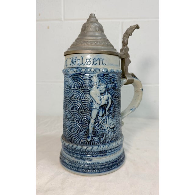 Antique Whites Utica Stoneware Pottery "Prince of Pilsen" Pewter Lidded Stein For Sale - Image 11 of 12