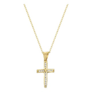 Channel Set Diamond Cross .18cttw 14k Yellow Gold For Sale