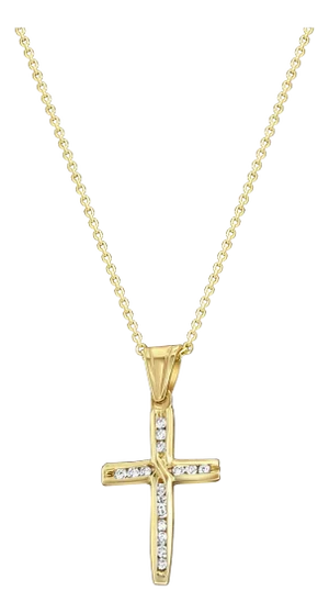 Channel Set Diamond Cross .18cttw 14k Yellow Gold