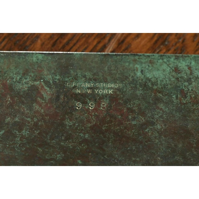 Tiffany Studios New York Pine Needle Bronze Blotter Ends With Leather Desk Blotter For Sale - Image 12 of 14