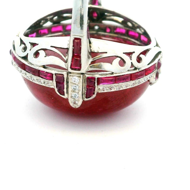 Vintage Platinum Cabochon Ruby, Ruby and Diamond Statement Ring, Size 6.5 For Sale - Image 10 of 15