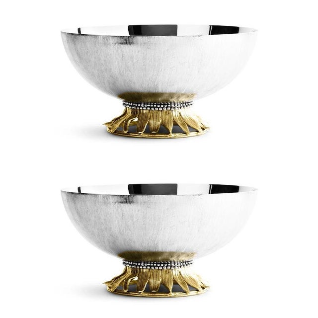 Silver Metal Sunflower Base Serving Bowls by Rug&Kilim, Set of 2 For Sale - Image 6 of 7