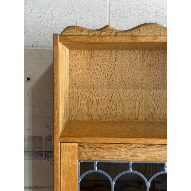 Brown Vintage Oak High Cabinet With Glass Door Hutch Display Storage Unit 1970s For Sale - Image 8 of 10