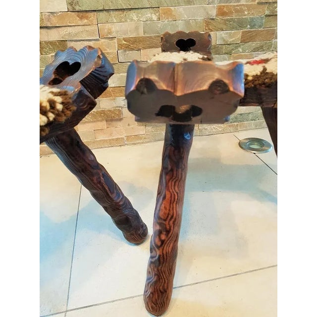 Maroon Set of Mid-Century French Wood and Wool Side Chairs, 1960s For Sale - Image 8 of 16