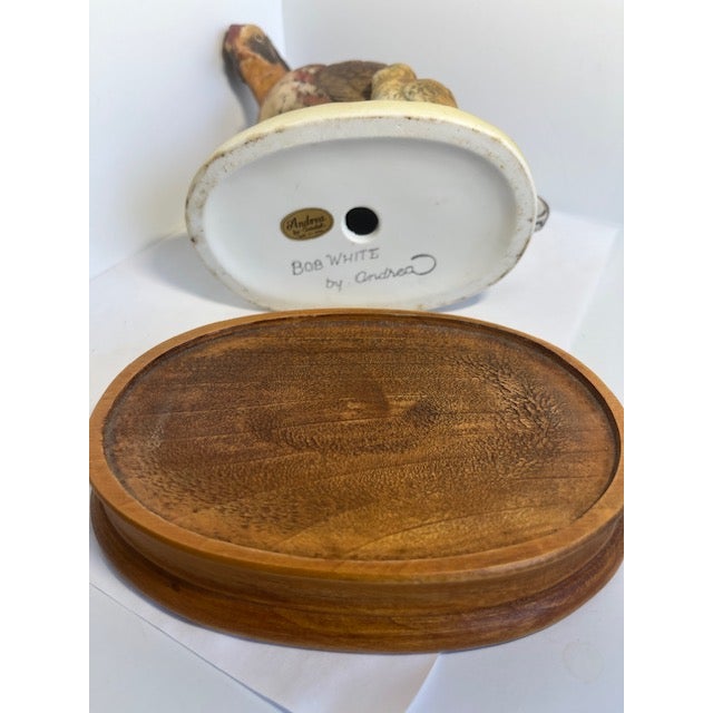 Andrea by Sadek Porcelain Bird Figurine Female & Chick Bobwhite Quail Wood Base For Sale - Image 10 of 11