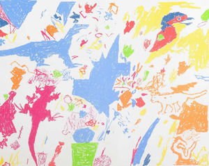 Jens Peter Helge Hansen, Colorful Composition with Animals, 1986, Lithograph