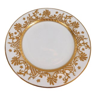 1930s White Minton Dinner Plate With Raised Gold Trim For Sale