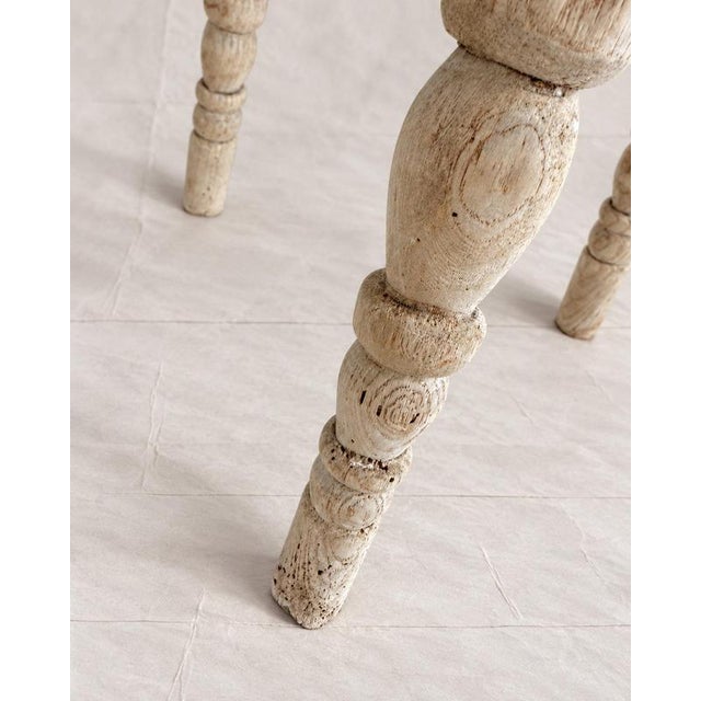 Rustic Bleached Wood Tripod Stool with Turned Legs For Sale - Image 4 of 7