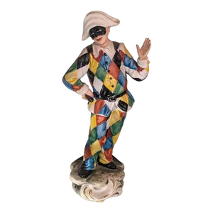 "Masked Jester" in Capodimonte Porcelain Signed "La Medea by Rori" Napoli Italy 1960-1970s