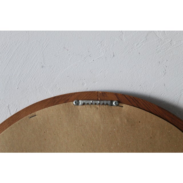 Brown Modern Oak Vintage Round Wall Mirror 1980s Usa For Sale - Image 8 of 9