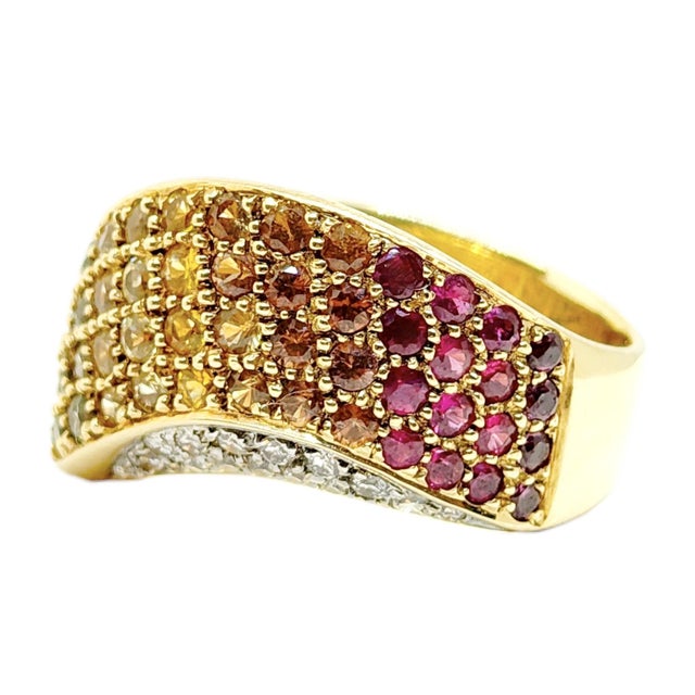 Vintage 18k Multi Color Sapphire and Diamond Band Ring, Size 6.25 For Sale - Image 4 of 9