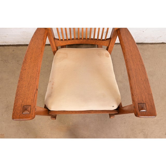 Brown Limbert Antique Mission Oak Arts & Crafts Spindle Rocking Chair, Circa 1910 For Sale - Image 8 of 14