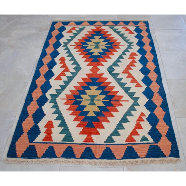 1980s Vintage Hand Woven Turkish Rug Flat Weave Wool Area Kilim Oushak Rug For Sale - Image 10 of 12