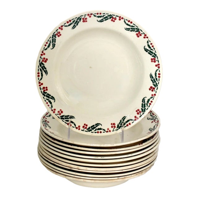 1920s French "Holly" Creamware Bowls, Set of Six For Sale