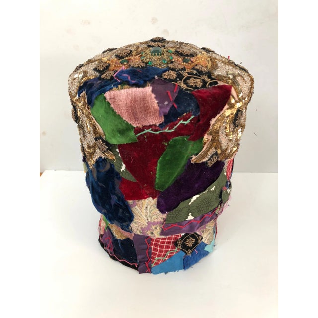 Mixed-Media Crazy Quilt and Gold Lame Head Sculpture For Sale - Image 4 of 10