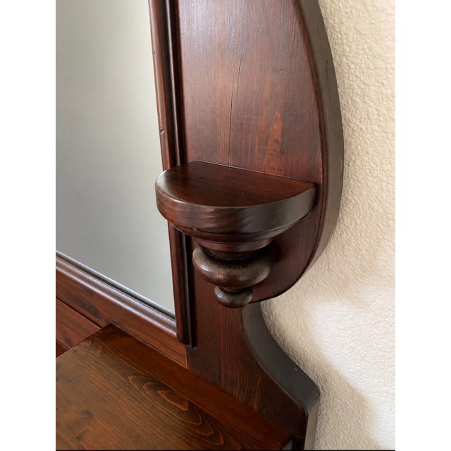 Rustic European Vintage Heywood-Wakefield Dark Wood Dresser With Architectural Mirror For Sale - Image 3 of 13