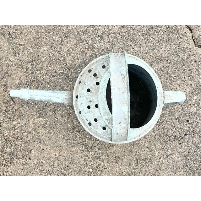 Metal 1940s Vintage Painted Striped Farmhouse Galvanized Garden Watering Can For Sale - Image 7 of 10