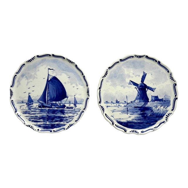 Hand-Painted Blue and White Landscape Plates from Royal Delft, 1980s, Set of 2 For Sale - Image 13 of 13