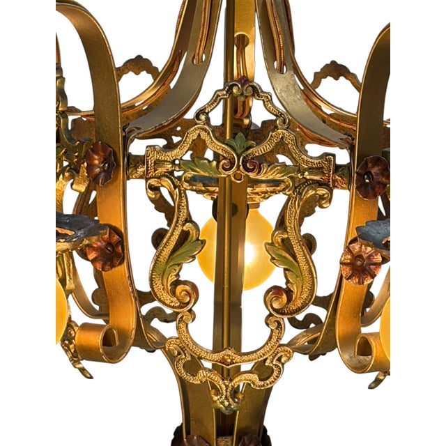 1920s Shorter Ceiling 5 Light Aztec Gold With Original Finish #2606 For Sale - Image 4 of 11