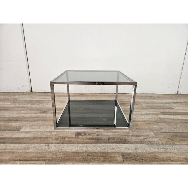 Mid-Century Modern Steel Coffee Table with Two Smoked Glass Shelves, 1970 For Sale - Image 3 of 13