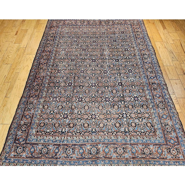 Antique Persian Tabriz Rug, Hand-Knotted Wool, Allover Herati Geometric Pattern, Ivory & Blue, 8x12 For Sale - Image 4 of 12