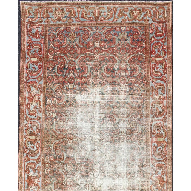 Antique Persian Hamadan Rug With Allover Pattern and Warm Terracotta Tones 5'0 X 9'9 For Sale - Image 4 of 16