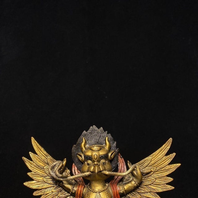 Late 19th Century Late 19th Century Gilt Bronze Garuda Statue, Mythical Bird Figure, 700g For Sale - Image 5 of 9