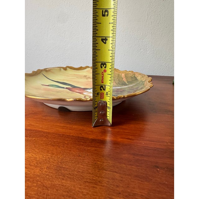 Yellow Antique Limoges Coronet France Hand Painted Mallard Duck Plate With Gilded Rococo Rim For Sale - Image 8 of 11