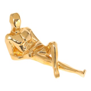 Mid-Century Gold-Plated Ceramic Sculpture of a Reclining Man Signed Jaru For Sale