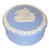 Mid 20th Century Wedgwood Jasperware Pale Blue Small Round Fluted Box With Lid, Cupid Asleep For Sale