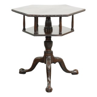 Antique English Wooden Hexagonal Top Turning Book Table, 19th Century For Sale