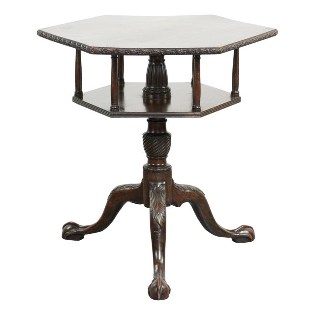 Antique English Wooden Hexagonal Top Turning Book Table, 19th Century For Sale