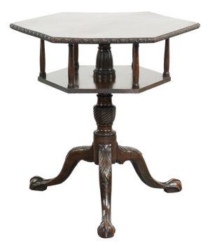 Antique English Wooden Hexagonal Top Turning Book Table, 19th Century