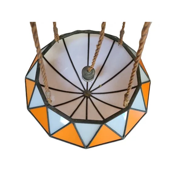 Mid-Century Modern Vintage Early 20th Century Stained-Glass Hanging Light For Sale - Image 3 of 6