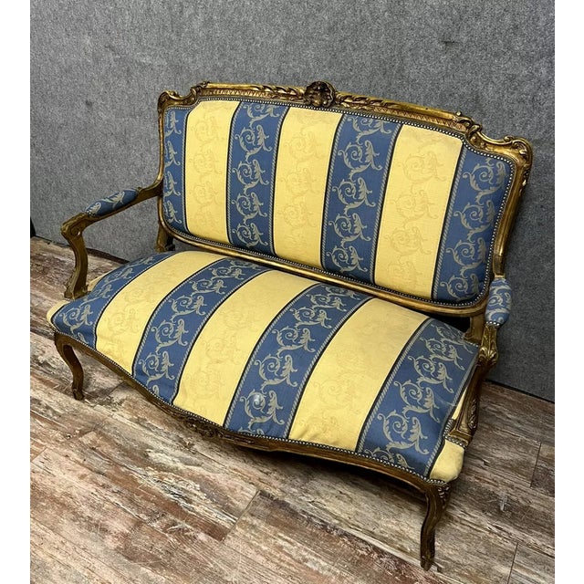 Louis Xv Style Bench in Gilded Wood, 20th Century For Sale - Image 3 of 7