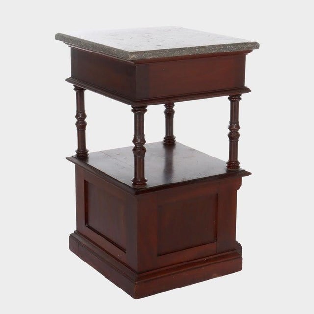 Wood Antique Rennaisance Revival Walnut & Burl Marble Top Commode Circa 1890 For Sale - Image 7 of 17