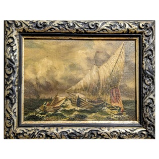 Boats During Tempest, 19th-20th Century, Oil on Canvas For Sale