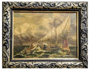 Boats During Tempest, 19th-20th Century, Oil on Canvas