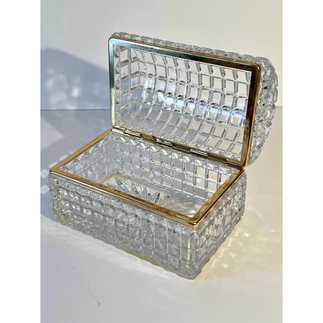 Metal Cut Crystal Domed Lidded Box on Hinge With Brass Closure Details For Sale - Image 7 of 8
