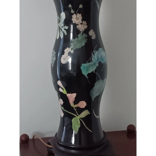 1980s Black Floral Decoupage Isabel O'Neil Studio Lamp For Sale - Image 9 of 12